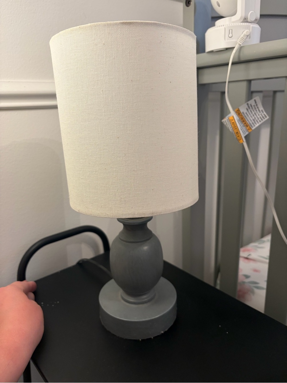 Classic Cream Linen Table Lamp with Gray Base